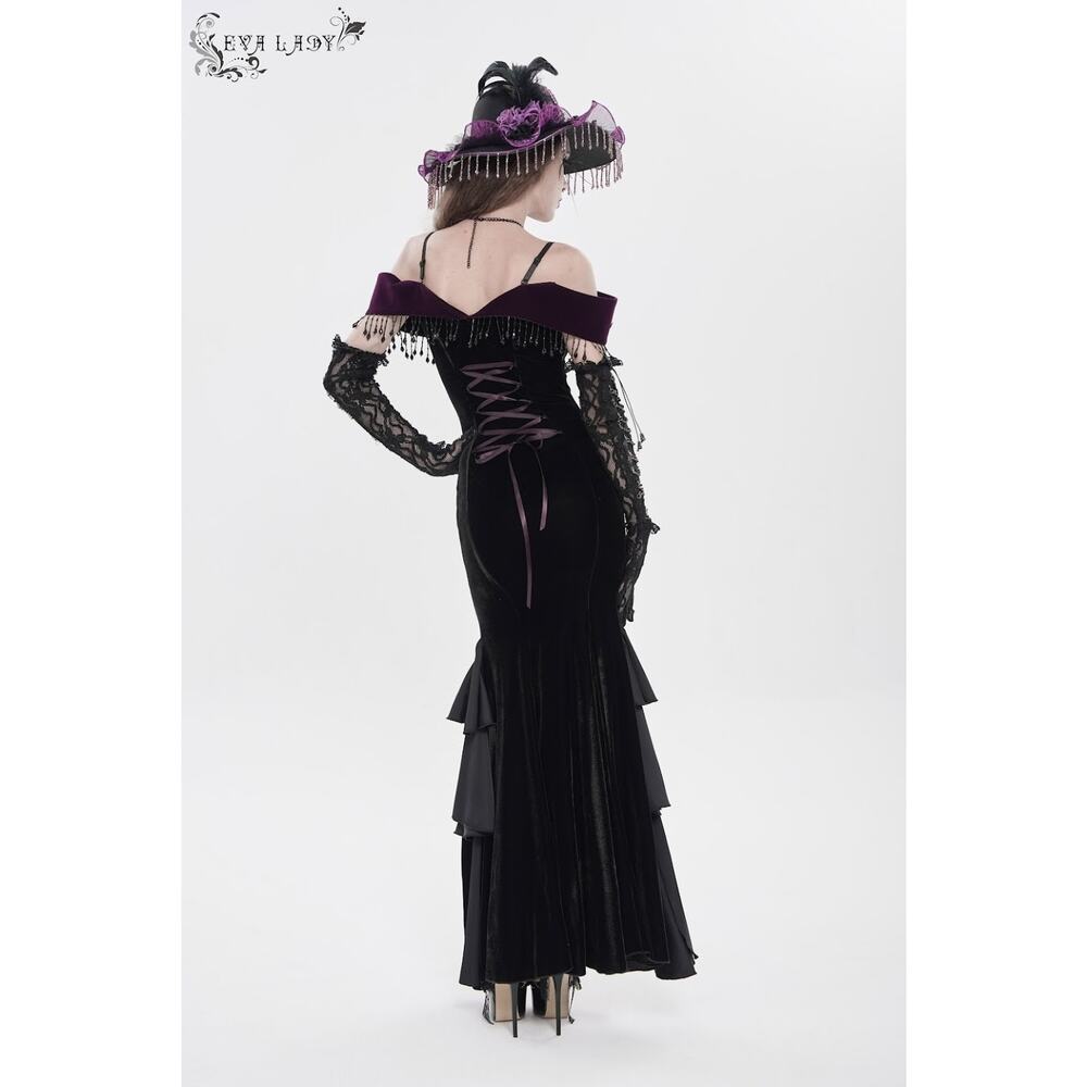 Devil Fashion Gothic Victorian 'Vampire Masquerade' Purple Black Velvet Gown - Picture 14 of 15